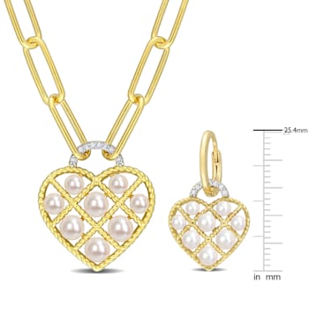 2.5-5MM Freshwater Cultured Pearl & Diamond Earrings & Necklace
Set in Yellow Plated Sterling Silver