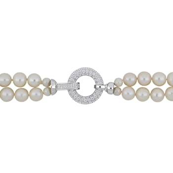 7-8 MM Freshwater Cultured Pearl 2-Strand Necklace with Cubic Zirconia
Sterling Silver Clasp