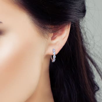 3 1/4 CT TGW Sky Blue Topaz and White Topaz Hoop Earrings in Sterling Silver