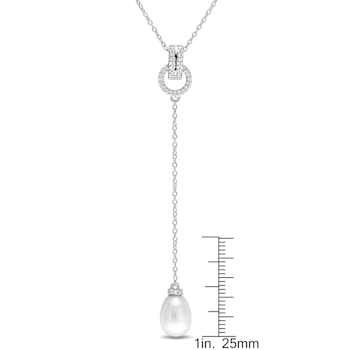 8-8.5 MM Freshwater Cultured Pearl and White Topaz Drop Pendant with
Chain in Sterling Silver