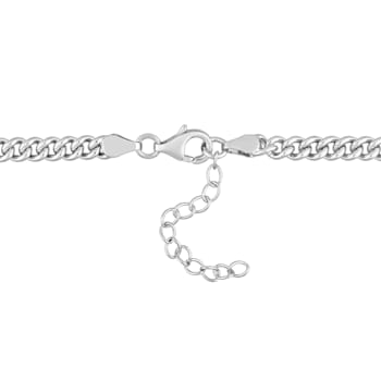 1 1/7 CT TGW Pear Created Ruby Curb Link Chain Necklace in Sterling Silver