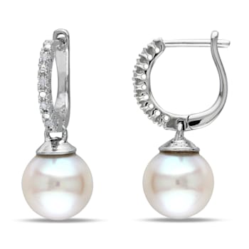 9-9.5 MM Freshwater Cultured Pearl and Diamond Accent Earrings in
Sterling Silver