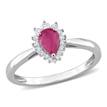 1/2 CT TGW Ruby and 1/8 CT TW Diamond Graduated Halo Ring in 14K White Gold