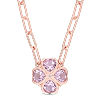 2 1/5 CTW Rose de France and Diamond Accent Floral Heart Paperclip Chain
Rose Plated Silver Necklace