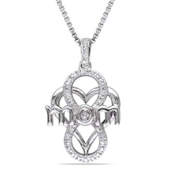 Diamond Infinity Heart "Mom" Pendant with Chain in Sterling Silver