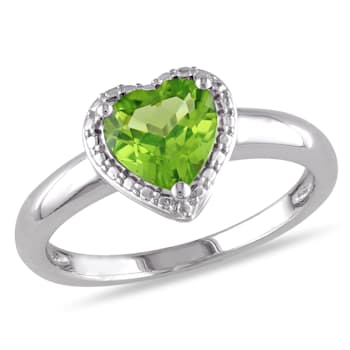 1 1/3 CT TGW Peridot Heart Halo Ring in Sterling Silver