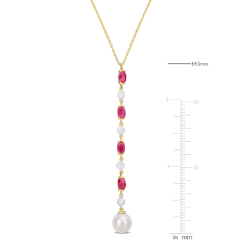 1 CT TGW Ruby and 7.5-8MM Freshwater Pearl with 1/5 CT TW Diamond
Necklace in 10K Yellow Gold