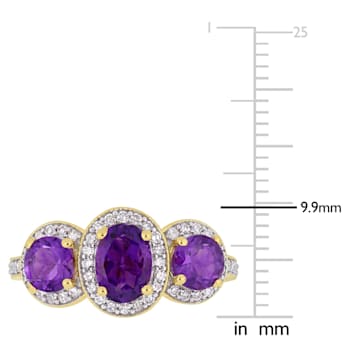 1 5/8 CT TGW Amethyst and 1/3 CT TW Diamond 3-Stone Ring in Yellow
Plated Sterling Silver