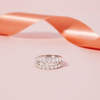 3/8 CT DEW Created Moissanite Semi-Eternity Ring in Sterling Silver