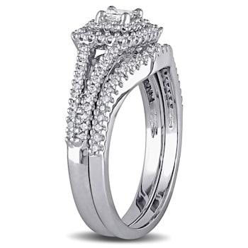 1/2 CT TW Princess Cut Diamond Double Halo Split Shank Bridal Set in
Sterling Silver