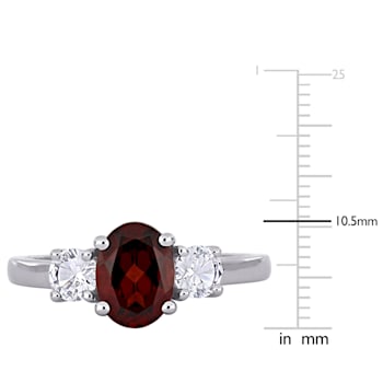 2 CTW  Garnet and Created White Sapphire 3-Stone Ring in Sterling Silver