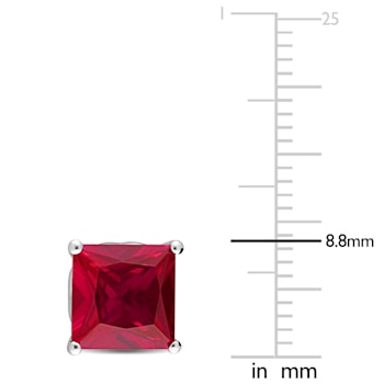 6 1/8 CT TGW Square Created Ruby Stud Earrings in Sterling Silver