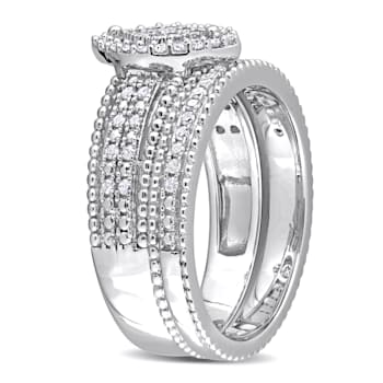 1/3 CT TW Diamond Marquise Shape Cluster Bridal Set in Sterling Silver