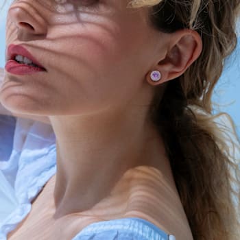 4/5  CT TGW Amethyst and Diamond Accent Halo Stud Earrings in Sterling Silver