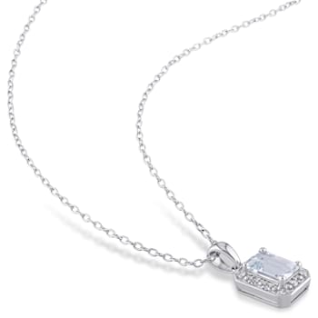 1 CT TGW Aquamarine and Diamond Accent Pendant with Chain in Sterling Silver