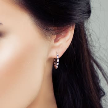 3 5/8 CT TGW Created Blue and White Sapphire Hoop Earrings in Sterling Silver