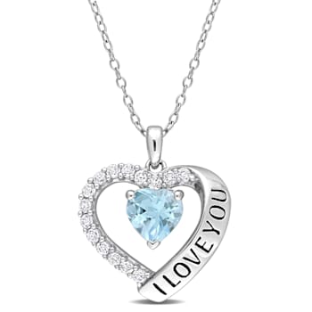 1 7/8 CT TGW Sky Blue and White Topaz Heart "I love You" Heart
Pendant with Chain in Sterling Silver