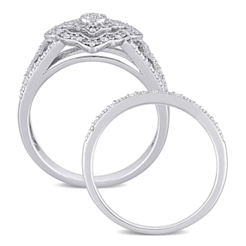1/4 CT TW Diamond Halo Bridal Set in Sterling Silver