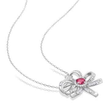 2 3/4 CT TGW Pink Topaz and White Topaz Flower Pendant with Chain in
Sterling Silver