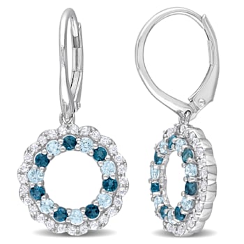 2 CT TGW Sky Blue, London Blue and White Topaz Open Circle Drop Earrings
in Sterling Silver