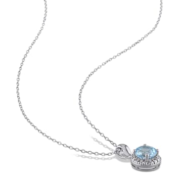 1 3/5 CT TGW Sky Blue Topaz Halo Pendant with Chain in Sterling Silver