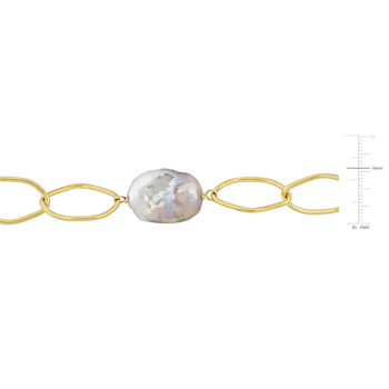 14-20 MM Pink Freshwater Cultured Pearl Oval Link Necklace in 18K Yellow
Gold Over Sterling Silver