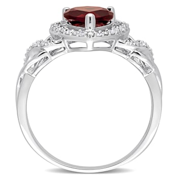 1 3/8 CT TGW Garnet and 1/10 CT TW Diamond Heart Ring in Sterling Silver