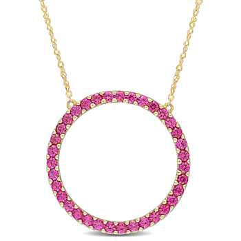 1 3/4 CT TGW Created Ruby Open Circle Pendant with Chain in 10K Yellow Gold