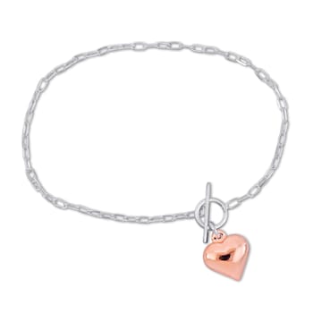 Heart Charm Bracelet in 2-Tone White and Rose Plated Sterling Silver