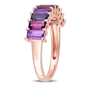 2 1/6 CT TGW Amethyst-Brazil, Rhodolite and Iolite Semi-Eternity Ring in
Rose Plated Sterling Silver