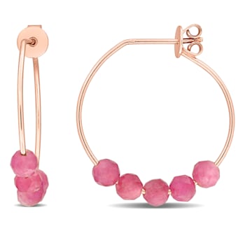 1 1/8ctw Pink Tourmaline Bead Hoop Earrings in Rose Plated Sterling Silver