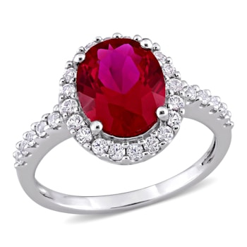 4 3/4 CT TGW Created Ruby and Created White Sapphire Halo Engagement
Ring in 10K White Gold