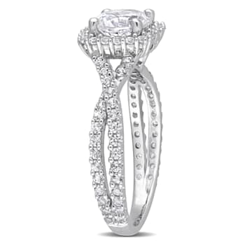 2 1/8 CT TGW Created White Sapphire Halo Ring in Sterling Silver
