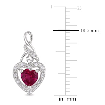 1 1/6 CT TGW Created Ruby and 1/8 CT TW Diamond Heart Twist Earrings in
Sterling Silver