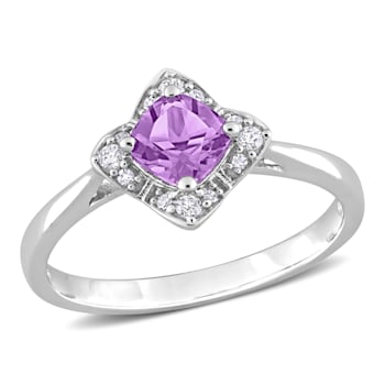 5/8 CT TGW Amethyst and 1/10 CT TW Diamond Halo Ring in Sterling Silver