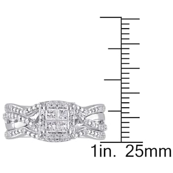 1/2 CT TW Princess Cut Halo Diamond Bridal Set in Sterling Silver