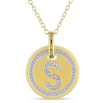 Diamond Accent S-Initial Circle Halo Pendant with Chain in 18K Yellow
Gold Over Sterling Silver