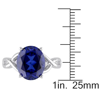 7 1/2 CT TGW Created Blue Sapphire and Diamond Accent Ring in Sterling Silver