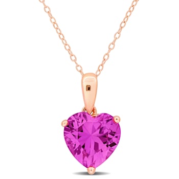 2 1/4 CT TGW Created Pink Sapphire Solitaire Pendant with Chain in Rose
Plated Sterling Silver