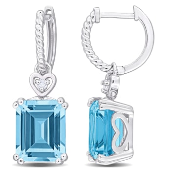 8 1/4 CT TGW Sky Blue Topaz and White Topaz Drop Earrings in Sterling Silver