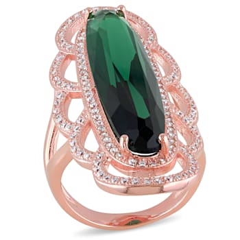 35 CT TGW Green and White Cubic Zirconia Ring in Rose Plated Sterling Silver