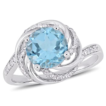 2 1/2 CT TGW Sky Blue and White Topaz with Diamond Accent Swirl Ring in
Sterling Silver