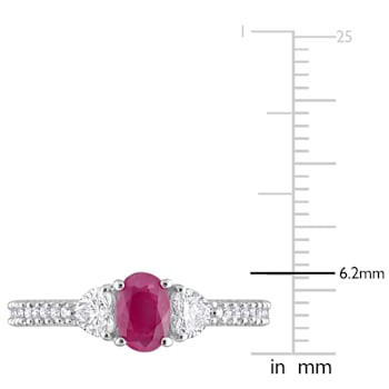 3/5 CT TGW Ruby and 1/2 CT TW Diamond Three-Stone Ring in 14K White Gold
