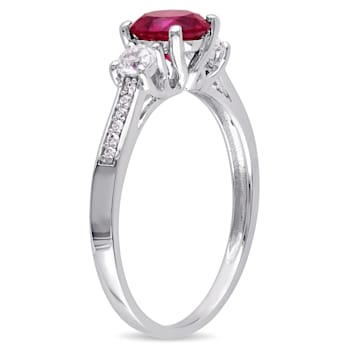 1 1/3 CT TGW Created Ruby, White Sapphire & Diamond Accent 3-Stone
Engagement Ring in 10K White Gold