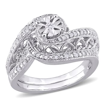 1/5 CT TW Diamond Vintage Bridal Set in Sterling Silver