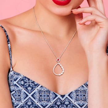 2/5 CT TGW Ruby and 2 1/5 CT TW Diamond Teardrop Necklace in 18K White Gold