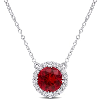 2 3/4 CT TGW Created Ruby White Sapphire Halo Pendant with Chain in
Sterling Silver