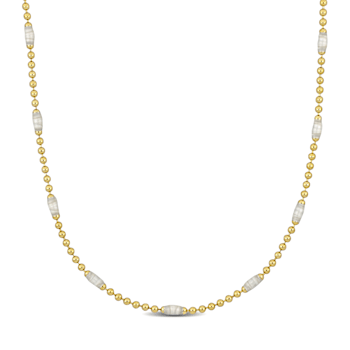 White Enamel Bead Link Necklace in 14K Yellow Gold Over Sterling Silver