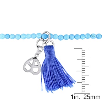 20" Dyed Howlite Bead Bracelet with Blue Tassel and Heart Charm in
Sterling Silver