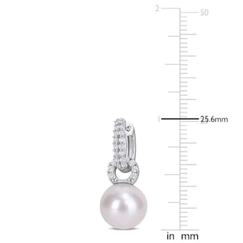 11-12MM Cultured Freshwater Pearl and 1 2/5 CT TGW White Topaz Hoop
Earrings in Sterling Silver
